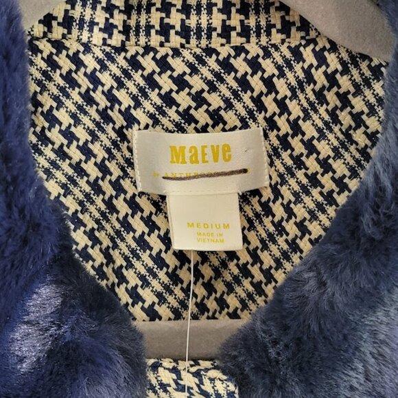 ANTHROPOLOGIE MAEVE tweed faux fur-collar jacket Sz M NEW - Picture 9 of 11
